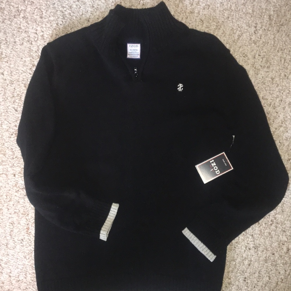 Izod Boys Sweater Black Zipper Front Size XL 14-16